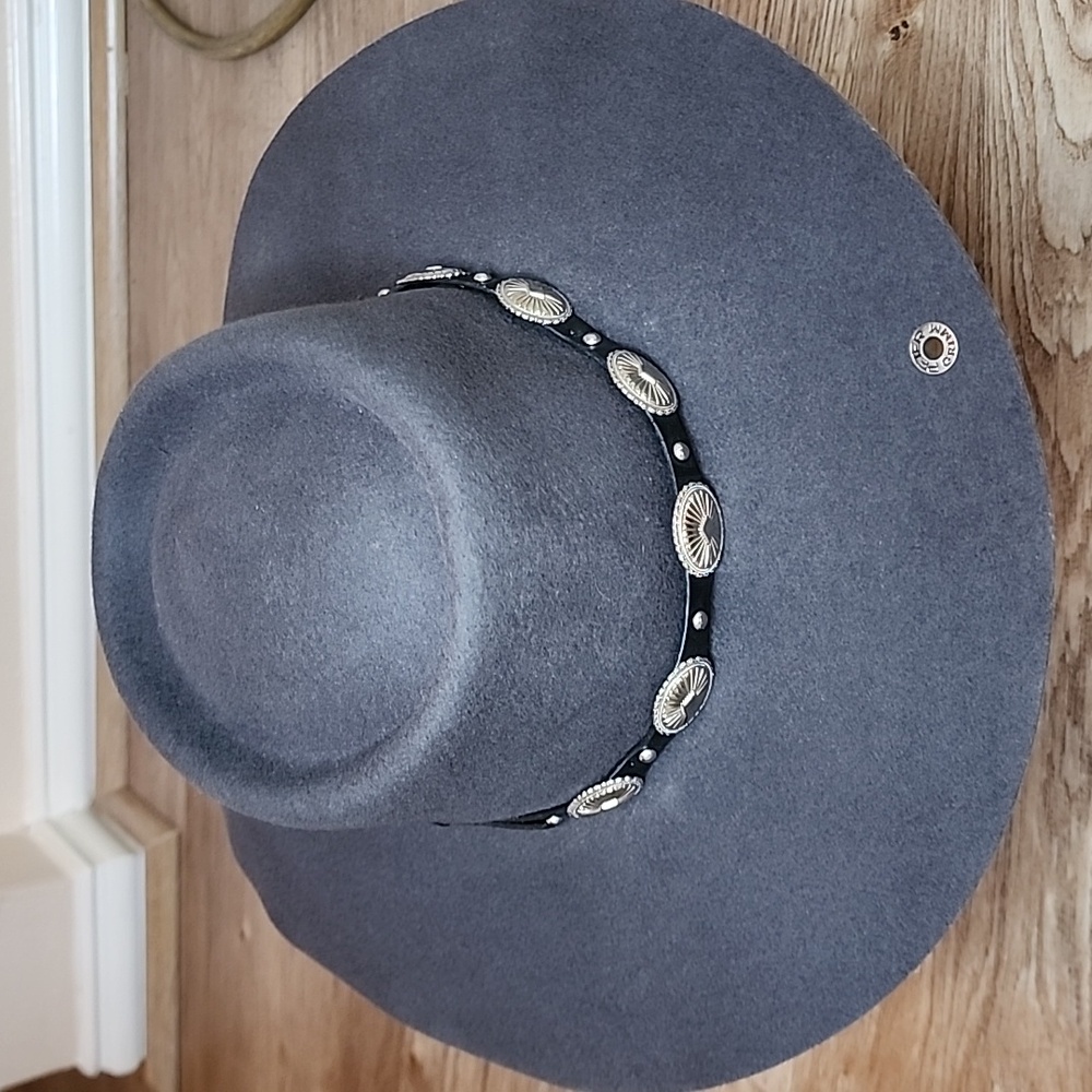 Peter Grimm Belina Hat Wide Stiff Brim Round Crown Silver Jewel Satin Lining - Picture 3 of 14